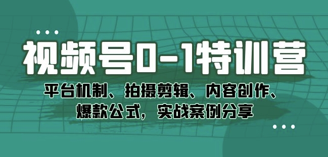 视频号0-1特训营：平台机制、拍摄剪辑、内容创作、爆款公式，实战案例分享-观智斋电商课程站