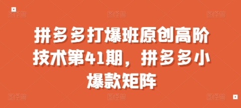 拼多多打爆班原创高阶技术第41期，拼多多小爆款矩阵-观智斋电商课程站