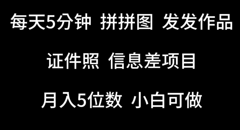 每天5分钟，拼拼图发发作品，证件照信息差项目，小白可做【揭秘】-观智斋电商课程站