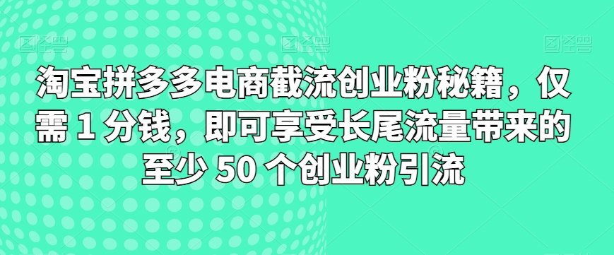 淘宝拼多多电商截流创业粉秘籍，仅需 1 分钱，即可享受长尾流量带来的至少 50 个创业粉引流-观智斋电商课程站