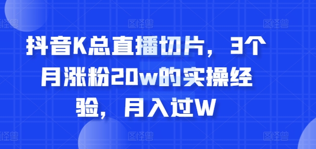 抖音K总直播切片，3个月涨粉20w的实操经验，月入过W-观智斋电商课程站