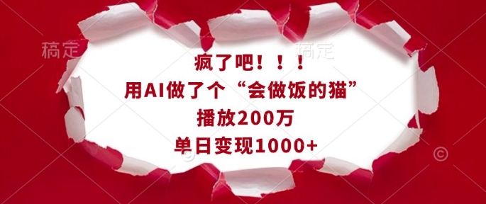 疯了吧！用AI做了个“会做饭的猫”，播放200万，单日变现1k-观智斋电商课程站