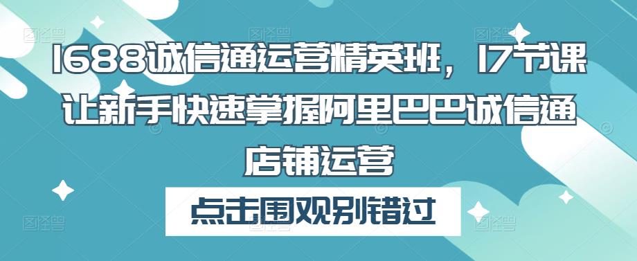 1688诚信通运营精英班，17节课让新手快速掌握阿里巴巴诚信通店铺运营-观智斋电商课程站
