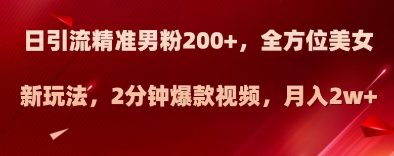 日引流精准男粉200+，全方位美女新玩法，2分钟爆款视频，月入2w+【揭秘】-观智斋电商课程站