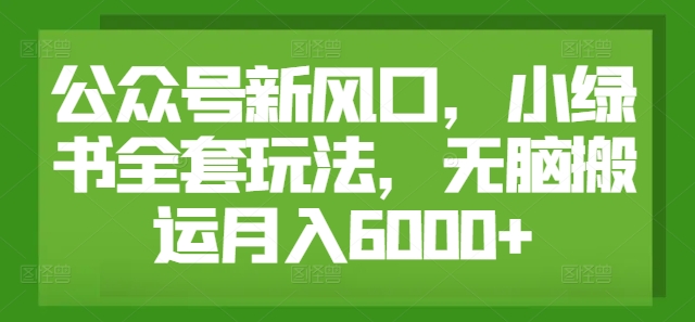 公众号新风口，小绿书全套玩法，无脑搬运月入6000+-观智斋电商课程站