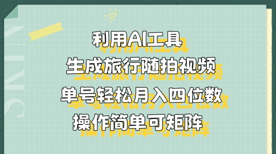 利用AI工具生成旅行随拍视频，单号轻松月入四位数，操作简单可矩阵-观智斋电商课程站
