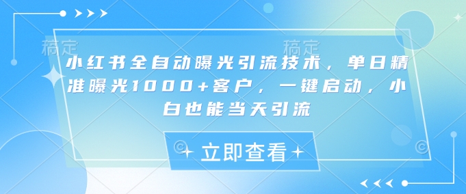 小红书全自动曝光引流技术，单日精准曝光1000+客户，一键启动，小白也能当天引流【揭秘】-观智斋电商课程站