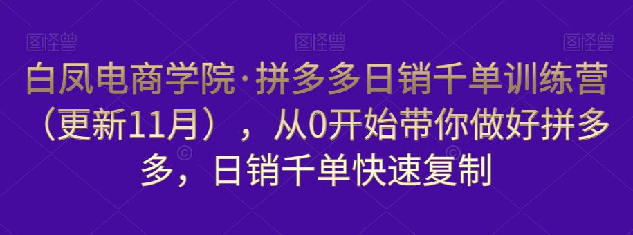 白凤电商学院·拼多多日销千单训练营，从0开始带你做好拼多多，日销千单快速复制（更新知2023年3月）-观智斋电商课程站