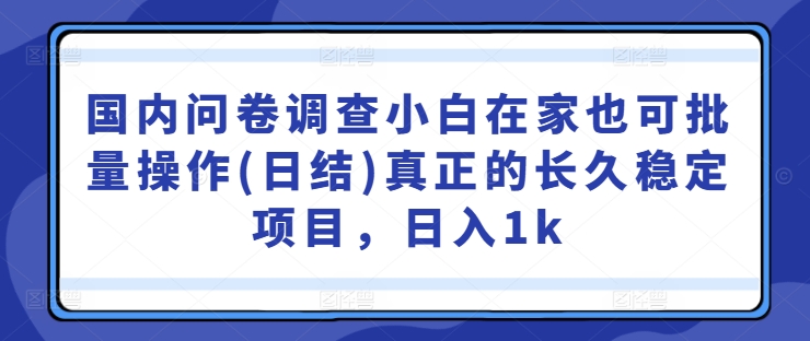 国内问卷调查小白在家也可批量操作(日结)真正的长久稳定项目，日入1k【揭秘】-观智斋电商课程站