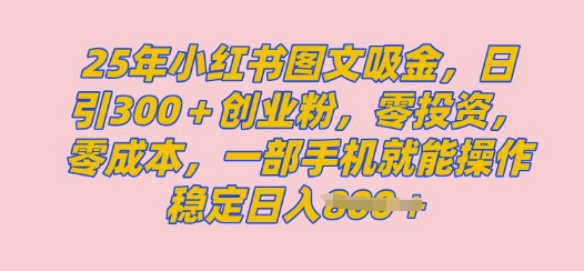 2025年小红书创业粉图文自热教程，日+300创业粉，单日变现多张，无脑操作，宝妈，小白抓紧冲-观智斋电商课程站