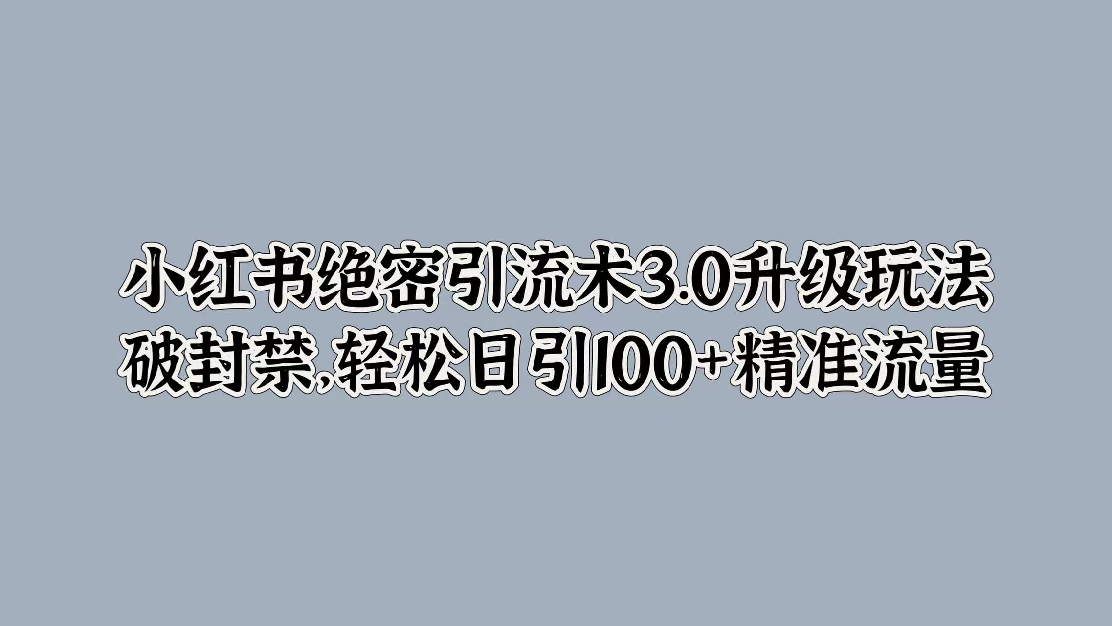 小红书绝密引流术3.0升级玩法，破封禁，轻松日引100+精准流量-观智斋电商课程站