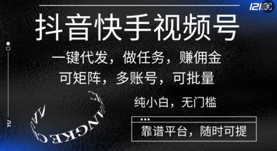 抖音快手视频号一键代发，做任务，赚佣金，可矩阵，多账号，可批量-观智斋电商课程站