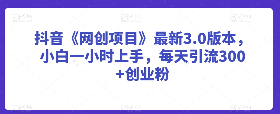 抖音《网创项目》最新3.0版本，小白一小时上手，每天引流300+创业粉【揭秘】-观智斋电商课程站