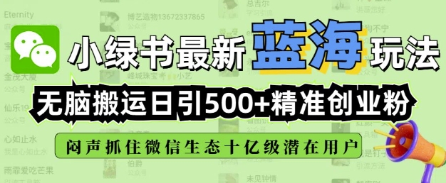 小绿书无脑搬运引流，全自动日引500精准创业粉，微信生态内又一个闷声发财的机会-观智斋电商课程站