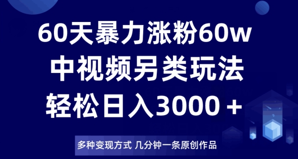 60天暴力涨粉60W，中视频另类玩法，日入3000＋，几分钟一条原创作品多种变现方式-观智斋电商课程站