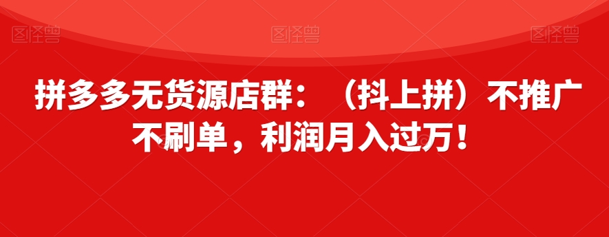 拼多多无货源店群：（抖上拼）不推广不刷单，利润月入过万！【揭秘】-观智斋电商课程站