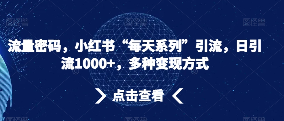 流量密码，小红书“每天系列”引流，日引流1000+，多种变现方式【揭秘】-观智斋电商课程站