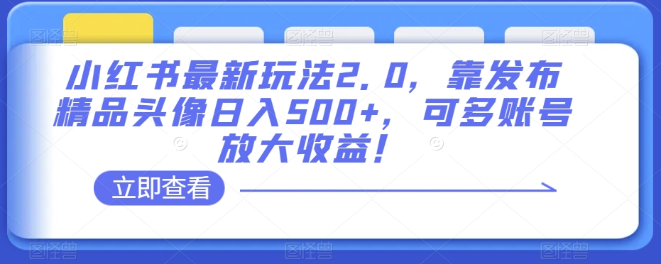 小红书最新玩法2.0，靠发布精品头像日入500+，可多账号放大收益！【揭秘】-观智斋电商课程站