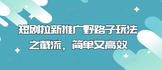短剧拉新推广野路子玩法之截流，简单又高效-观智斋电商课程站