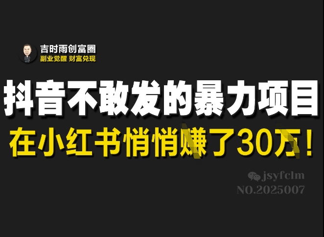 抖音不敢发的暴利项目，在小红书悄悄挣了30W-观智斋电商课程站
