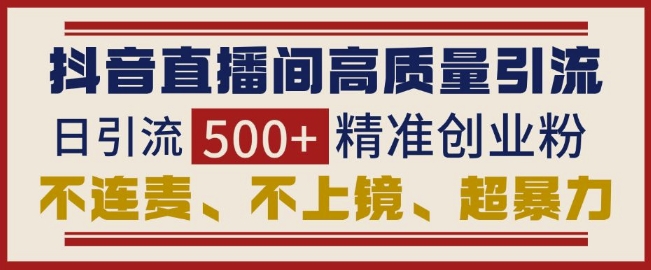 抖音直播间引流创业粉，无需连麦、不用上镜、超暴力，日引流500+高质量精准创业粉-观智斋电商课程站