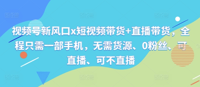 视频号新风口x短视频带货+直播带货，全程只需一部手机，无需货源、0粉丝、可直播、可不直播-观智斋电商课程站