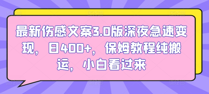 最新伤感文案3.0版深夜急速变现，日400+，保姆教程纯搬运，小白看过来-观智斋电商课程站