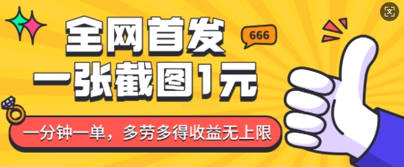 全网首发，一张截图1块钱，一分钟一单，多劳多得，收益无上限-观智斋电商课程站