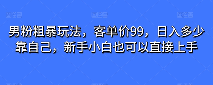男粉粗暴玩法，客单价99，日入多少靠自己，新手小白也可以直接上手-观智斋电商课程站