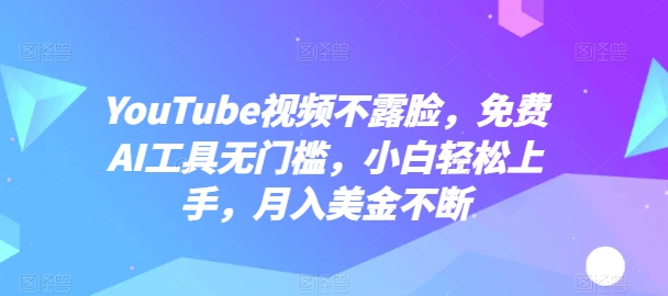 YouTube视频不露脸，免费AI工具无门槛，小白轻松上手，月入美金不断【揭秘】-观智斋电商课程站