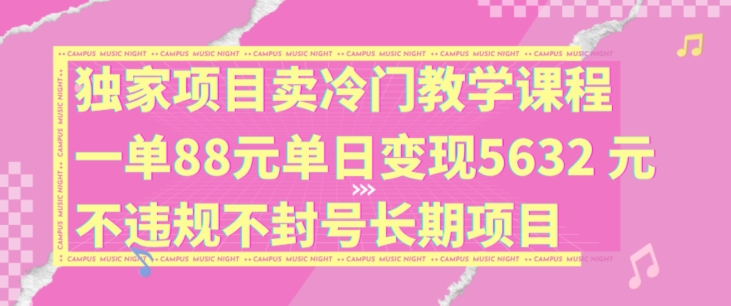 独家项目卖冷门教学课程一单88元单日变现5632元违规不封号长期项目【揭秘】-观智斋电商课程站