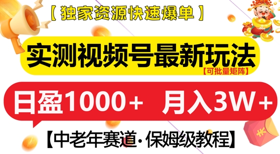 实测视频号最新玩法，中老年赛道，独家资源，月入过W+【揭秘】-观智斋电商课程站