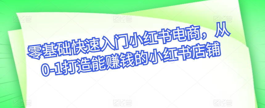 零基础快速入门小红书电商，从0-1打造能赚钱的小红书店铺-观智斋电商课程站