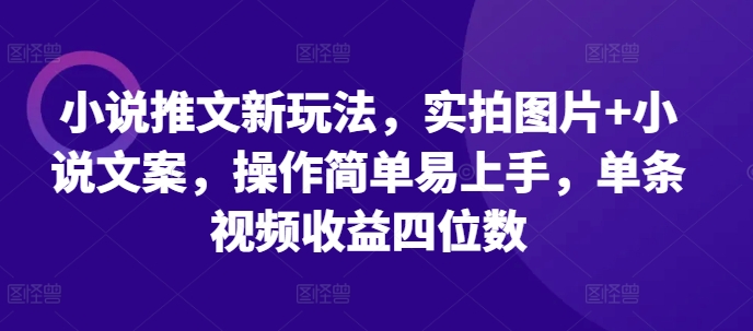 小说推文新玩法，实拍图片+小说文案，操作简单易上手，单条视频收益四位数-观智斋电商课程站