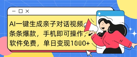 AI一键生成亲子对话视频，条条爆款，一部手机即可操作，单日变现数张-观智斋电商课程站