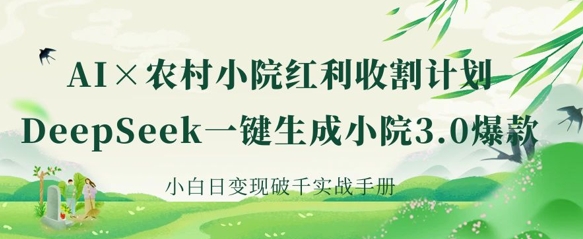 AI+农村小院红利收割：DeepSeek一键生成小院3.0爆款，小白日变现破千实战手册-观智斋电商课程站