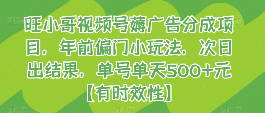 旺小哥视频号薅广告分成项目，年前偏门小玩法，次日出结果，单号单天500+元【有时效性】-观智斋电商课程站