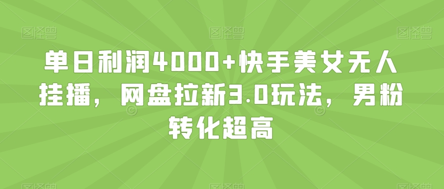 单日利润4000+快手美女无人挂播，网盘拉新3.0玩法，男粉转化超高【揭秘】-观智斋电商课程站