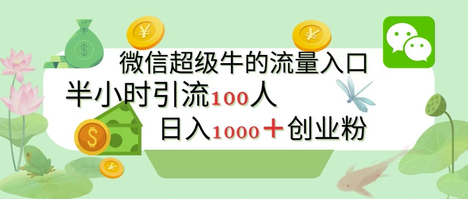 新的引流变现阵地，微信超级牛的流量入口，半小时引流100人，日入1000+创业粉-观智斋电商课程站
