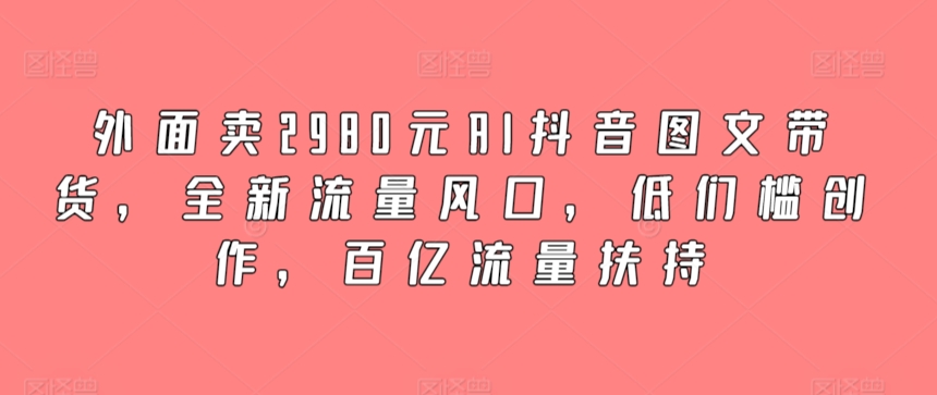 外面卖2980元AI抖音图文带货，全新流量风口，低们槛创作，百亿流量扶持-观智斋电商课程站