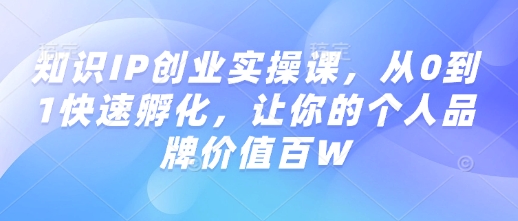 知识IP创业实操课，从0到1快速孵化，让你的个人品牌价值百W-观智斋电商课程站