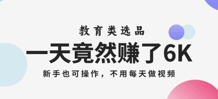 一天竟然赚了6000多，教育类选品，新手也可操作，更不用每天做短视频【揭秘】-观智斋电商课程站