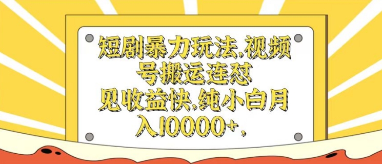 短剧暴力玩法，视频号搬运连怼，见收益快，纯小白月入1w-观智斋电商课程站