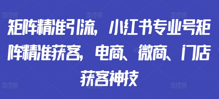 矩阵精准引流，小红书专业号矩阵精准获客，电商、微商、门店获客神技-观智斋电商课程站