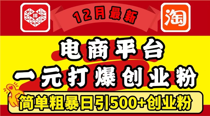 12月最新：电商平台1元打爆创业粉，简单粗暴日引500+精准创业粉，轻松月入过W【揭秘】-观智斋电商课程站