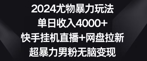 2024尤物暴力玩法，单日收入4000+，快手挂JI直播+网盘拉新，超暴力男粉无脑变现【揭秘】-观智斋电商课程站