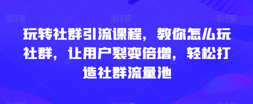 玩转社群引流课程，教你怎么玩社群，让用户裂变倍增，轻松打造社群流量池-观智斋电商课程站