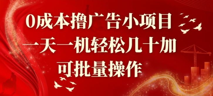 0成本撸广告小项目，一天一机轻松几十加，可批量操作-观智斋电商课程站