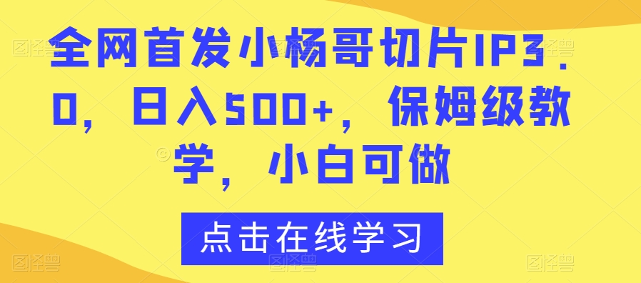 全网首发小杨哥切片IP3.0，日入500+，保姆级教学，小白可做【揭秘】-观智斋电商课程站