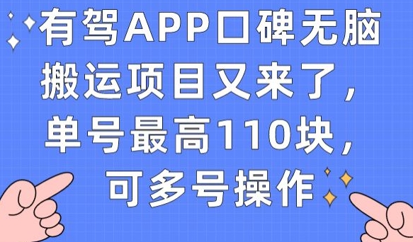 有驾APP口碑无脑搬运项目又来了，单号最高110块，可多号操作-观智斋电商课程站